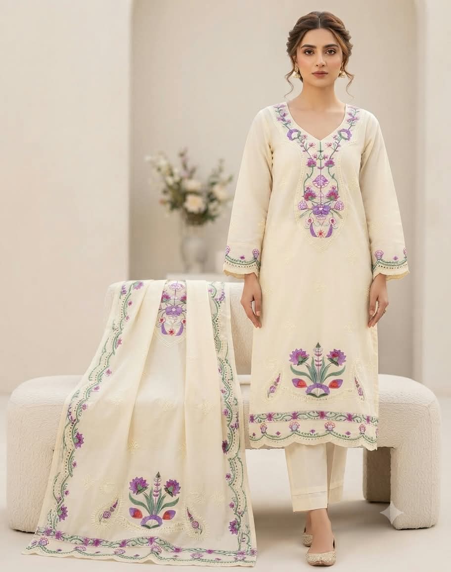 Embroidery Readymade Three Piece – 2 Colours Available - Image 2